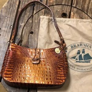 Brahmin Toasted Almond Croc Leather Shoulder Bag